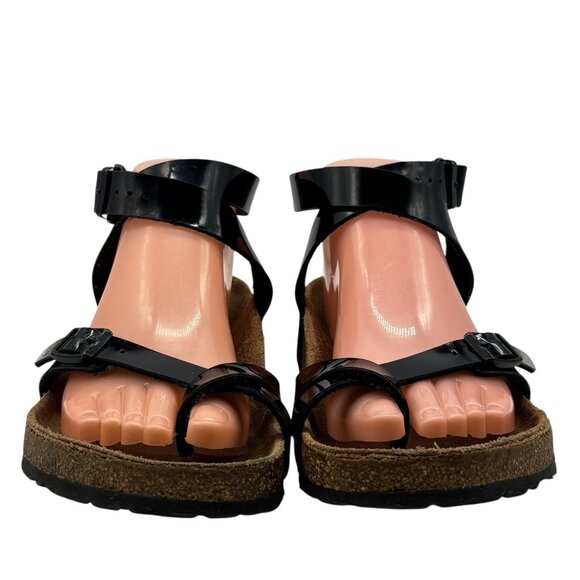 Birkenstock Yara Patent Leather Sandals Women’s Sz 38 US 7 Black Open Toe Shoes - Picture 2 of 12